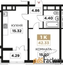 1 - комн.  квартира, 42 м², 5/24 эт.