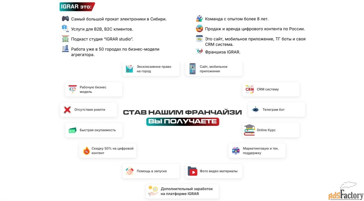 Эксклюзивная франшиза пункта выдачи IGRAR без роялти