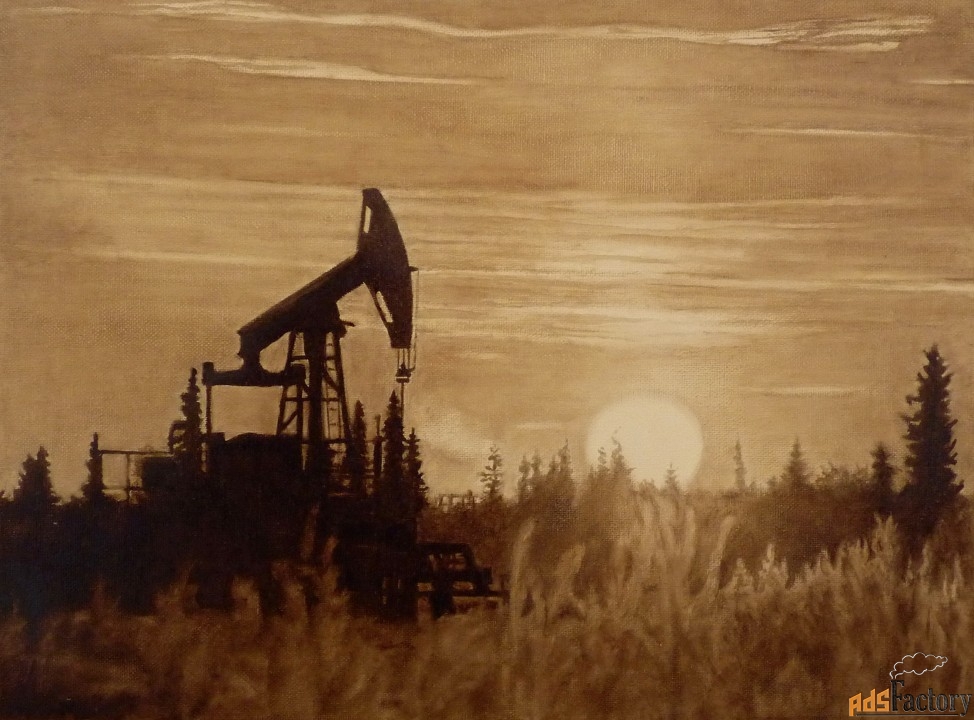 картина нефтью на холсте «на закате»