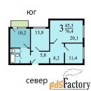 3 - комн.  квартира, 77.6 м², 16/22 эт.