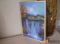картина из войлокаводопад в золотой рамке