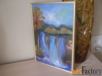 картина из войлокаводопад в золотой рамке