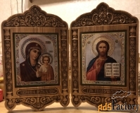 икона венчальная пара складень «казанская и спаситель»