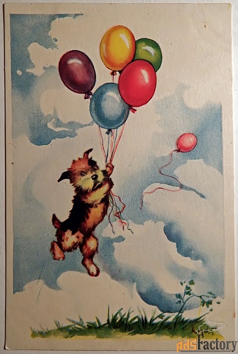 Открытка. Собака с воздушными шарами. Эстония. 1920-30 годы