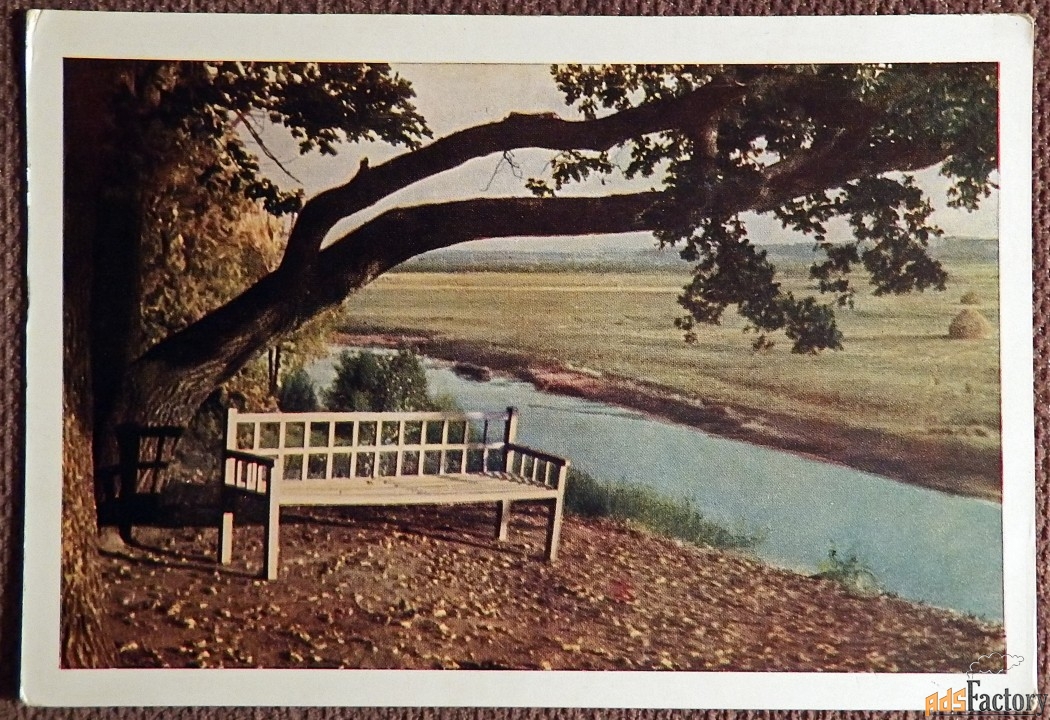 Открытка. Тригорское. Скамья Онегина. 1961 год