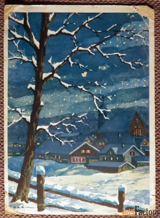 Открытка. Зимний сельский пейзаж. Германия. 1930-е годы
