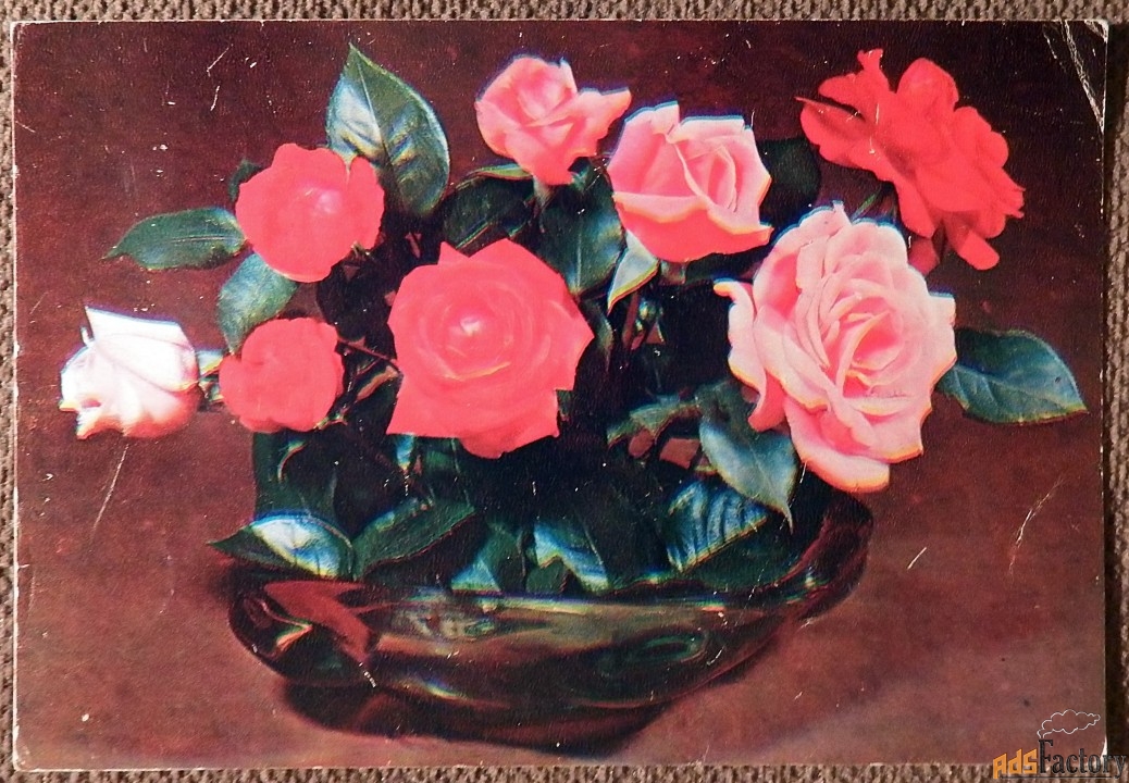 Открытка. Композиция из роз. 1980 год