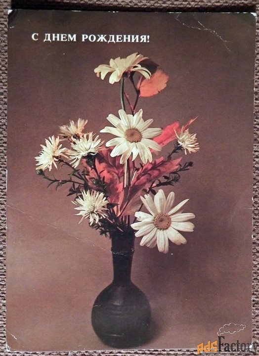 Открытка. Савалов. С днем рождения. Букет. Цветы. 1984 год
