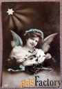 Антикварная открытка Девушка. Ангел. Рождество