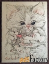 Двойная открытка Кот с мышами. Кооператив. Таллин. 1990 год