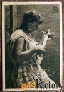Антикварная открытка Девушка с музыкальным инструментом. Тунис