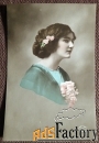 Антикварная открытка Девушка с цветами