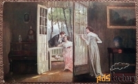 Антикварная открытка. Шнайдер. Подслушивание. Девушка