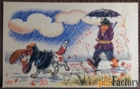 Открытка. Орлов, Шварц. Осенний мотив. Юмор. Охота. 1968 год