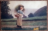 Антикварная открытка. Беланже. С поля. Девушка. Живопись