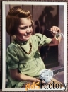 Открытка. Девочка с мыльными пузырями. Дети. Германия. 1930-е годы