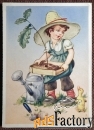 Открытка. Мальчик с саженцем. Утенок. Дети. Германия. 1930-е годы