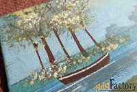 Антикварная открытка. Дом у реки. Пейзаж. Ручная работа