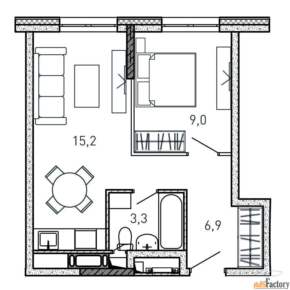 1 - комн. квартира, 34.4 м², 13/17 эт.
