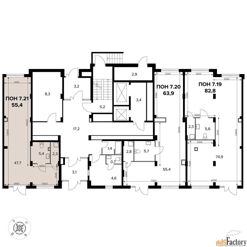 офисное помещение, 55.3 м²