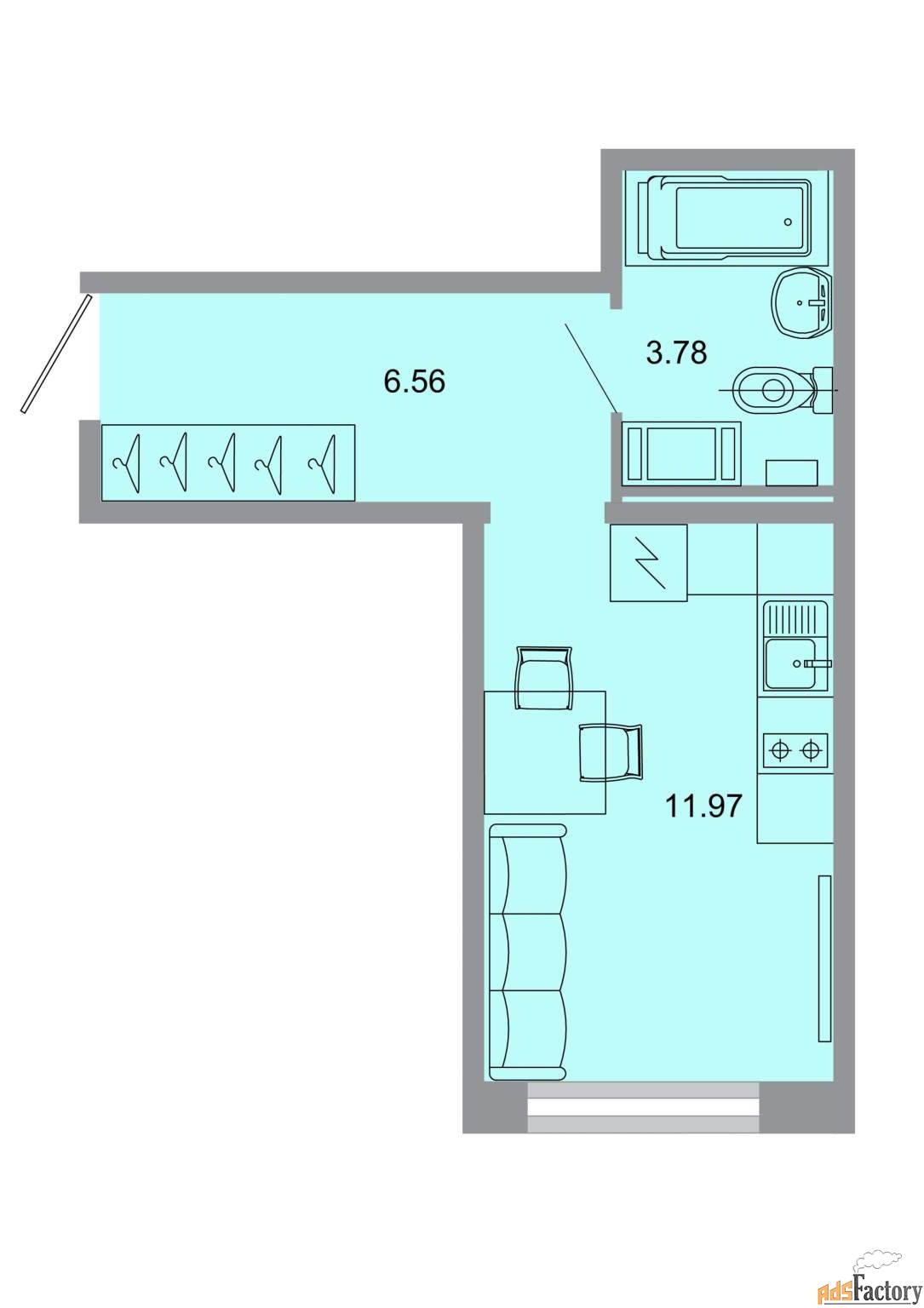 1 - комн. квартира, 21.7 м², 1/15 эт.