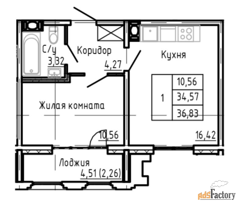 1 - комн. квартира, 36.8 м², 8/24 эт.