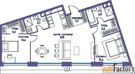2 - комн. квартира, 87 м², 18/19 эт.