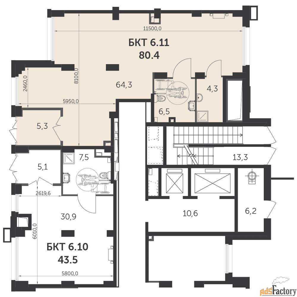 офисное помещение, 80.5 м²