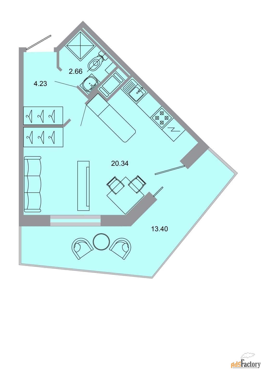 1 - комн. квартира, 30.3 м², 6/15 эт.