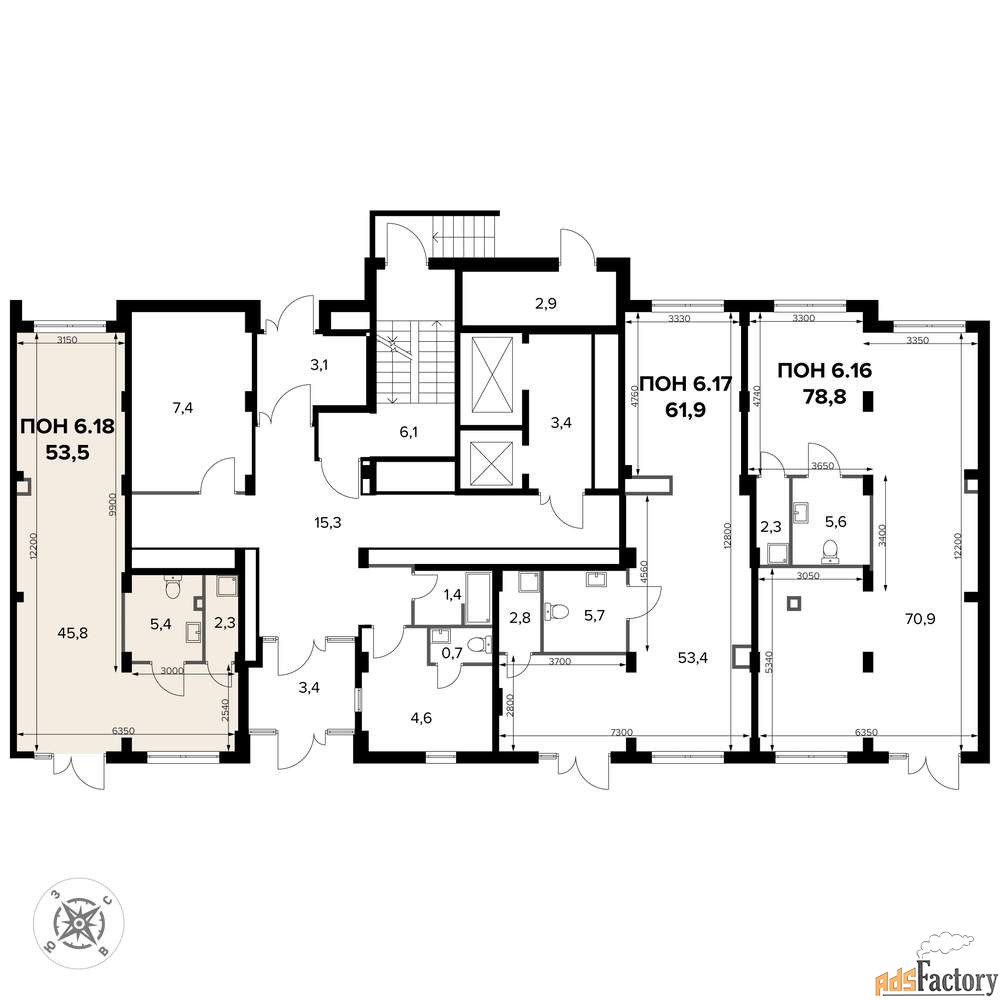офисное помещение, 53.5 м²