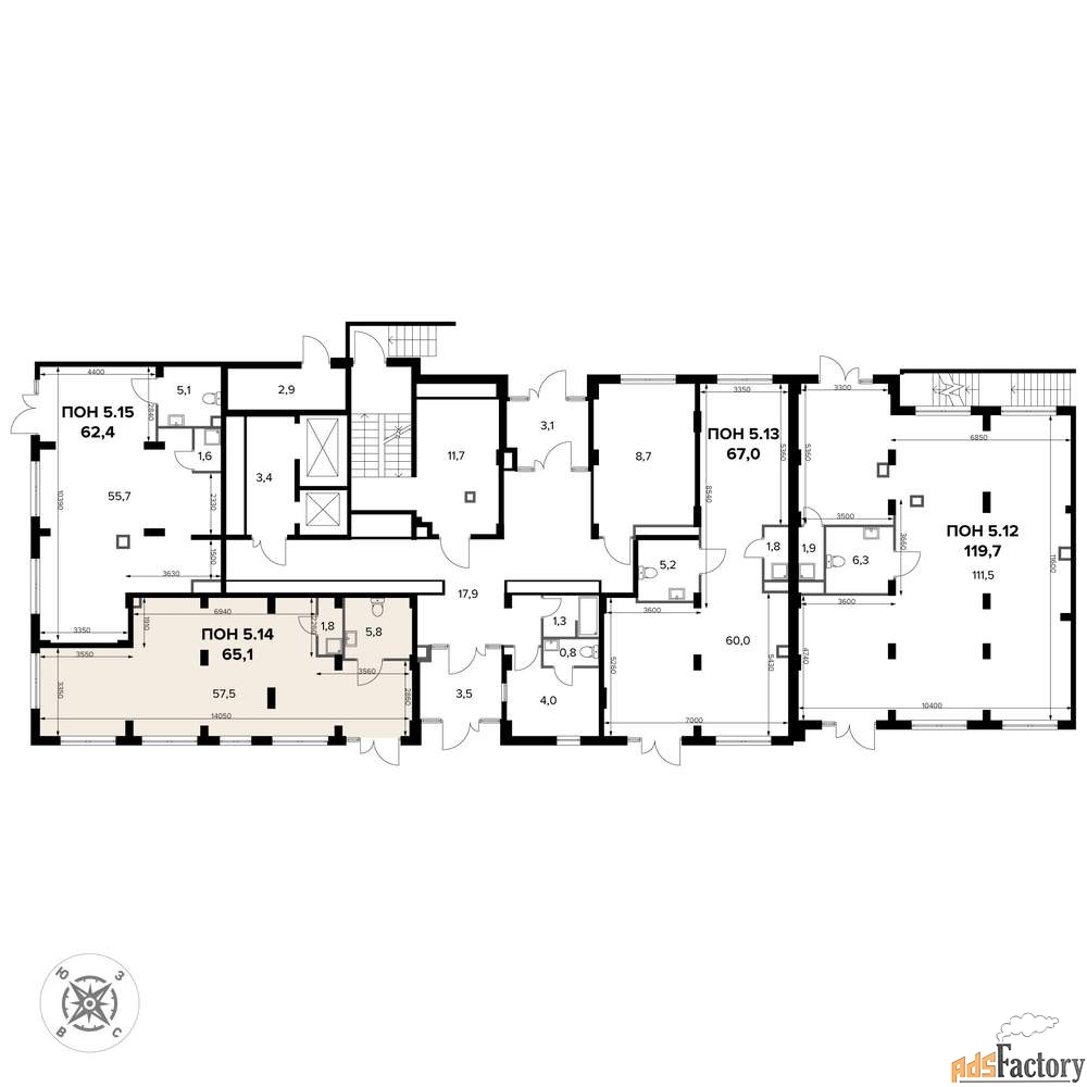 офисное помещение, 65.2 м²