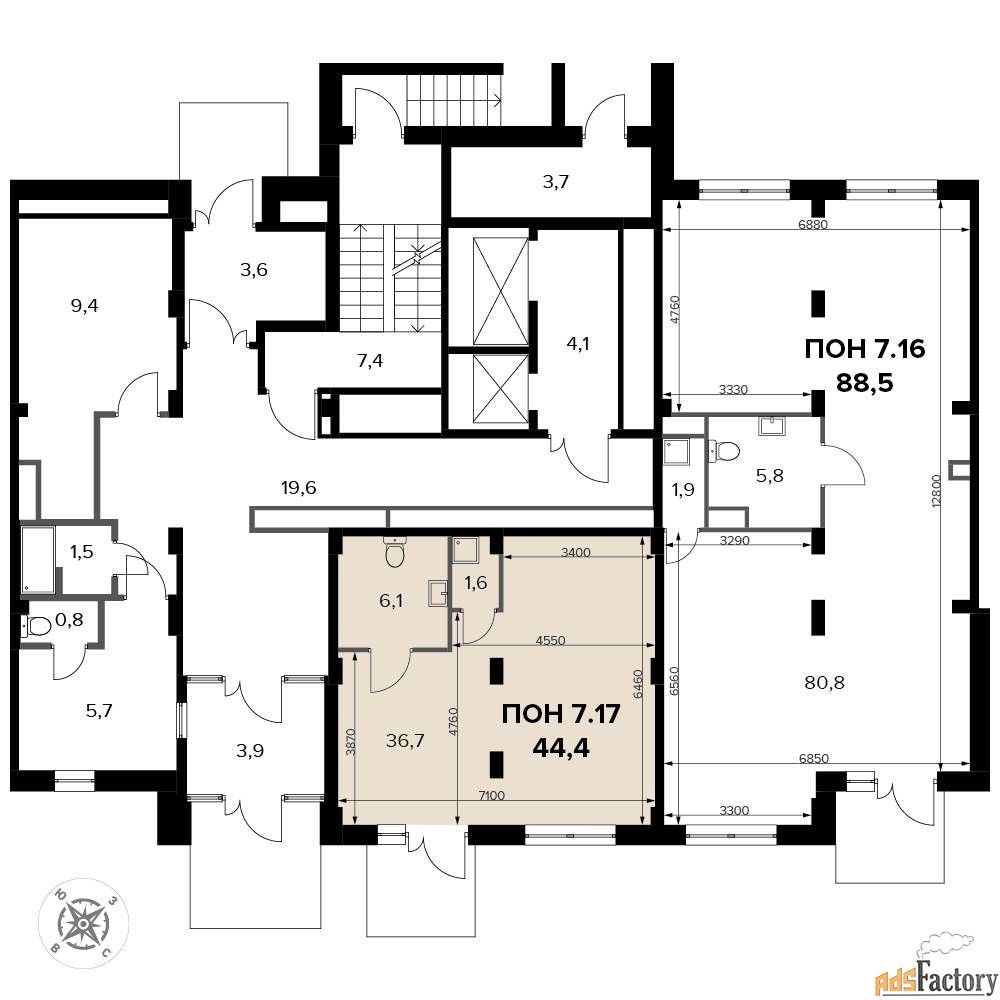 офисное помещение, 44.4 м²