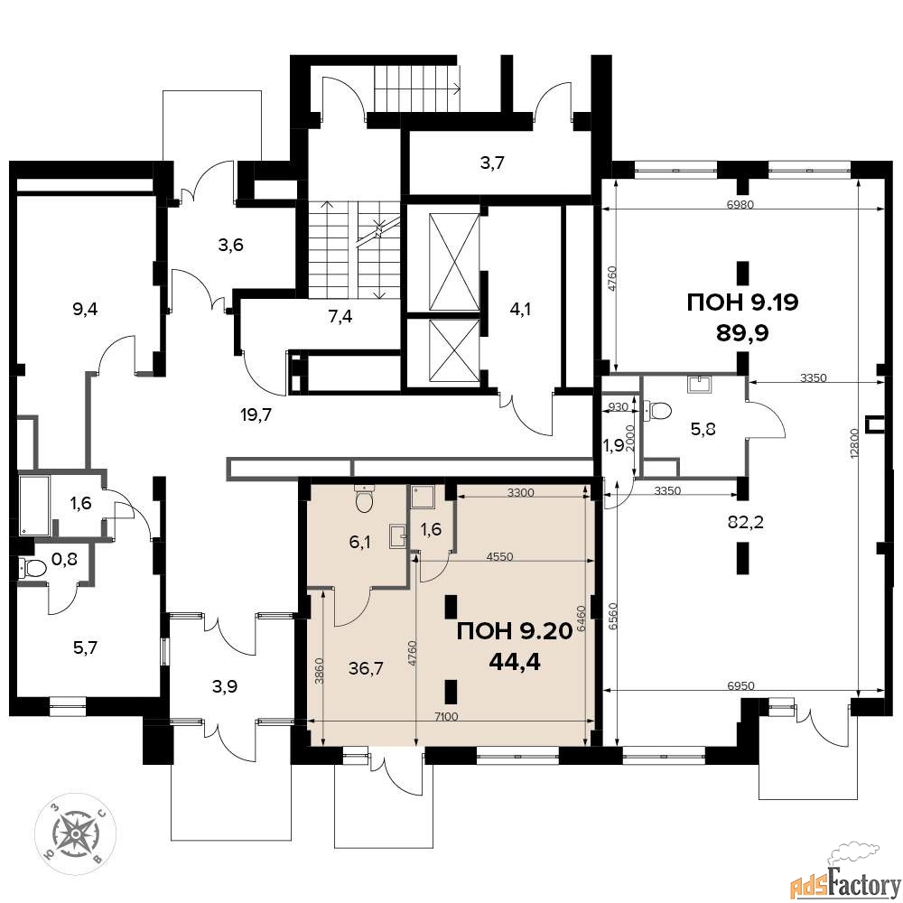 офисное помещение, 44.4 м²