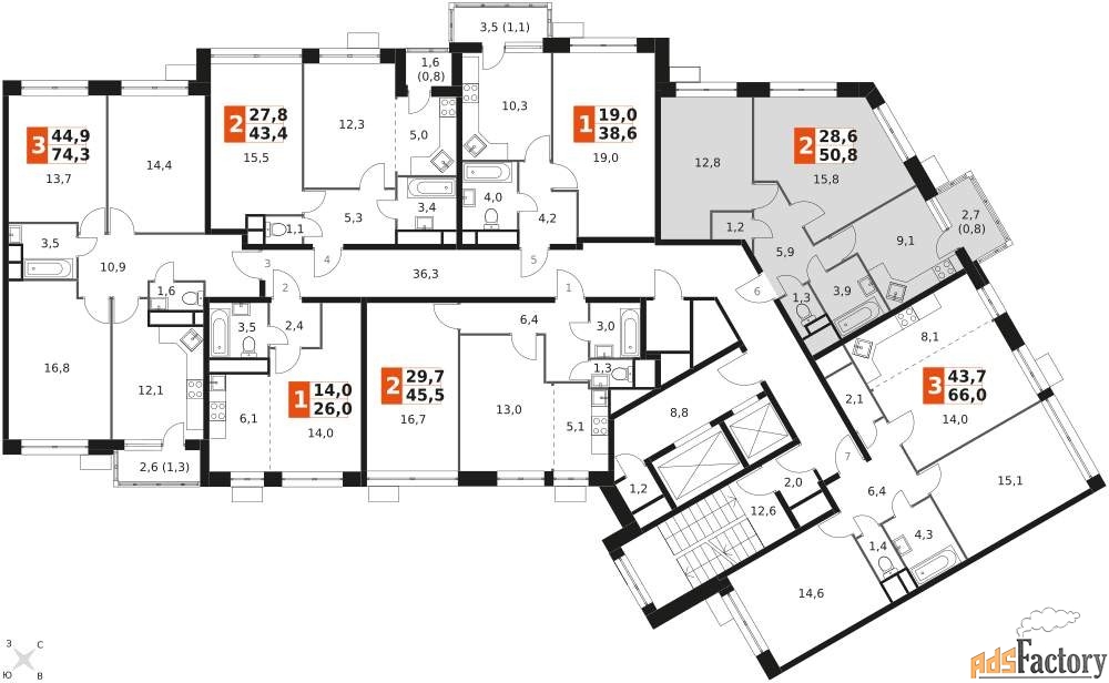 2 - комн. квартира, 52.1 м², 6/22 эт.