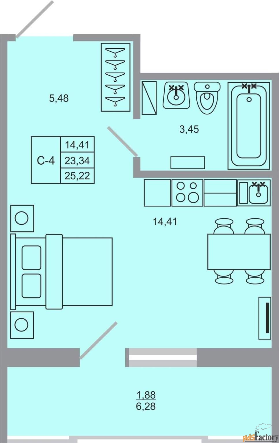 1 - комн. квартира, 25.22 м², 17/17 эт.