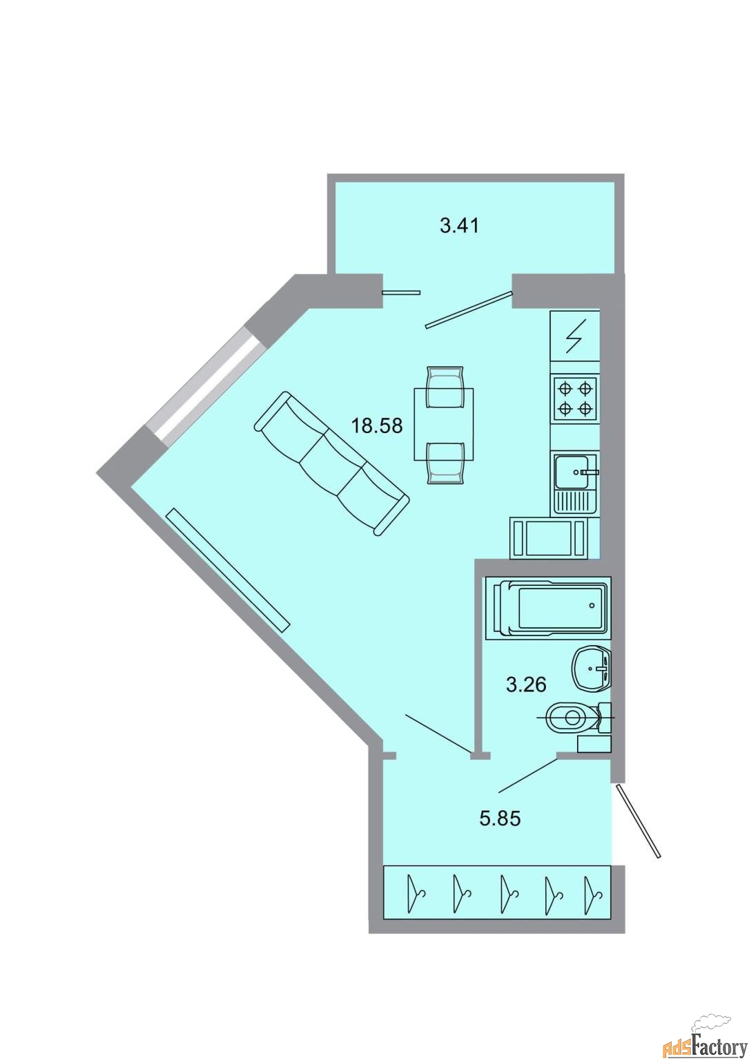 1 - комн. квартира, 28 м², 4/20 эт.