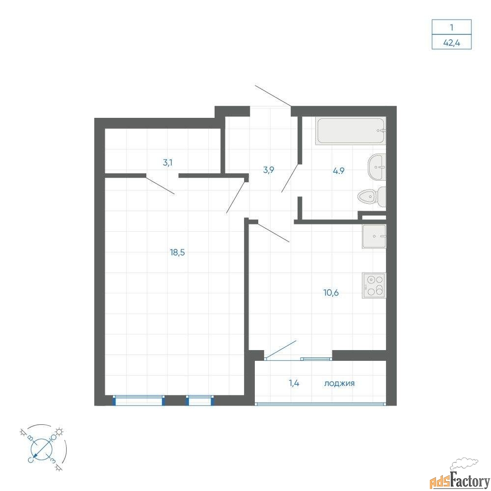 1 - комн. квартира, 42.3 м², 16/32 эт.