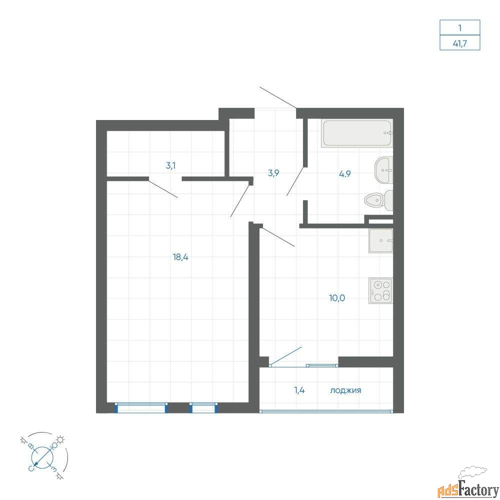 1 - комн. квартира, 42.4 м², 10/32 эт.