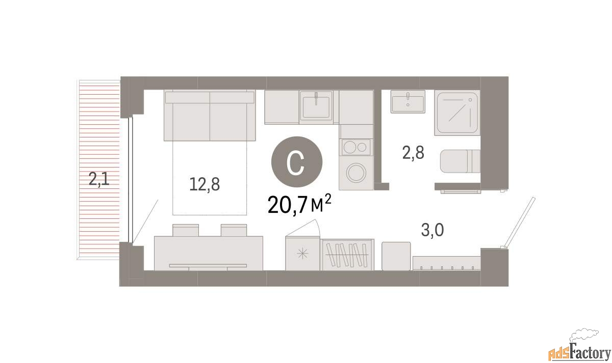1 - комн. квартира, 20.7 м², 4/9 эт.
