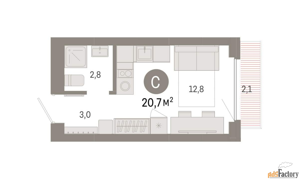 1 - комн. квартира, 20.7 м², 3/9 эт.