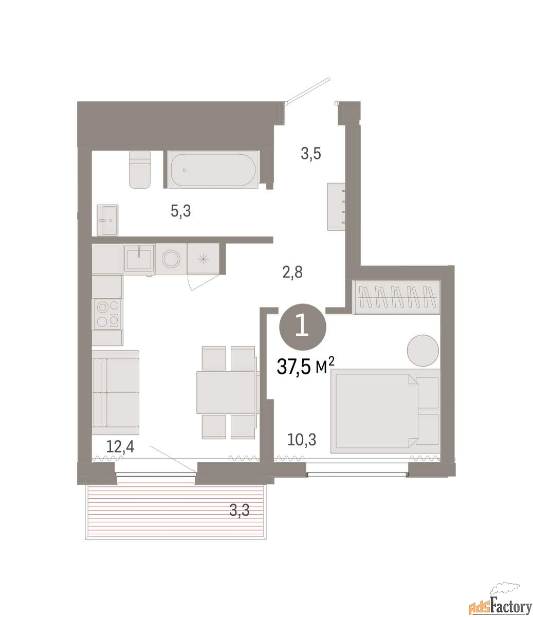 1 - комн. квартира, 37.1 м², 6/8 эт.
