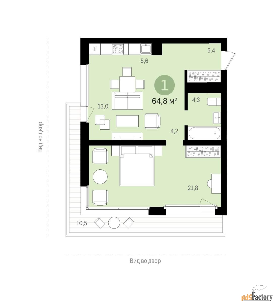 1 - комн. квартира, 54.7 м², 10/15 эт.