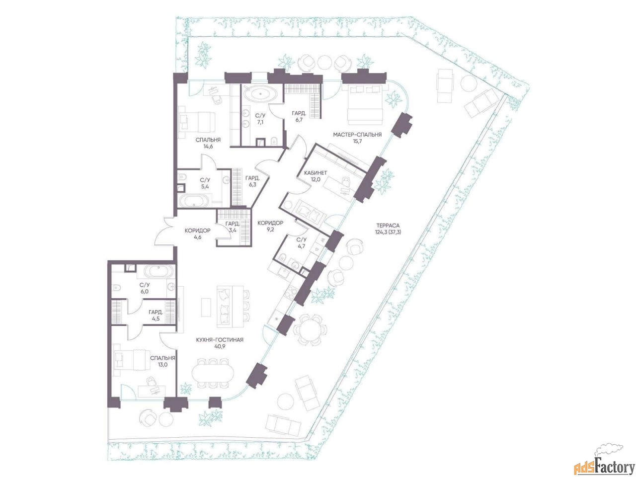 4 - комн. квартира, 191.4 м², 2/12 эт.
