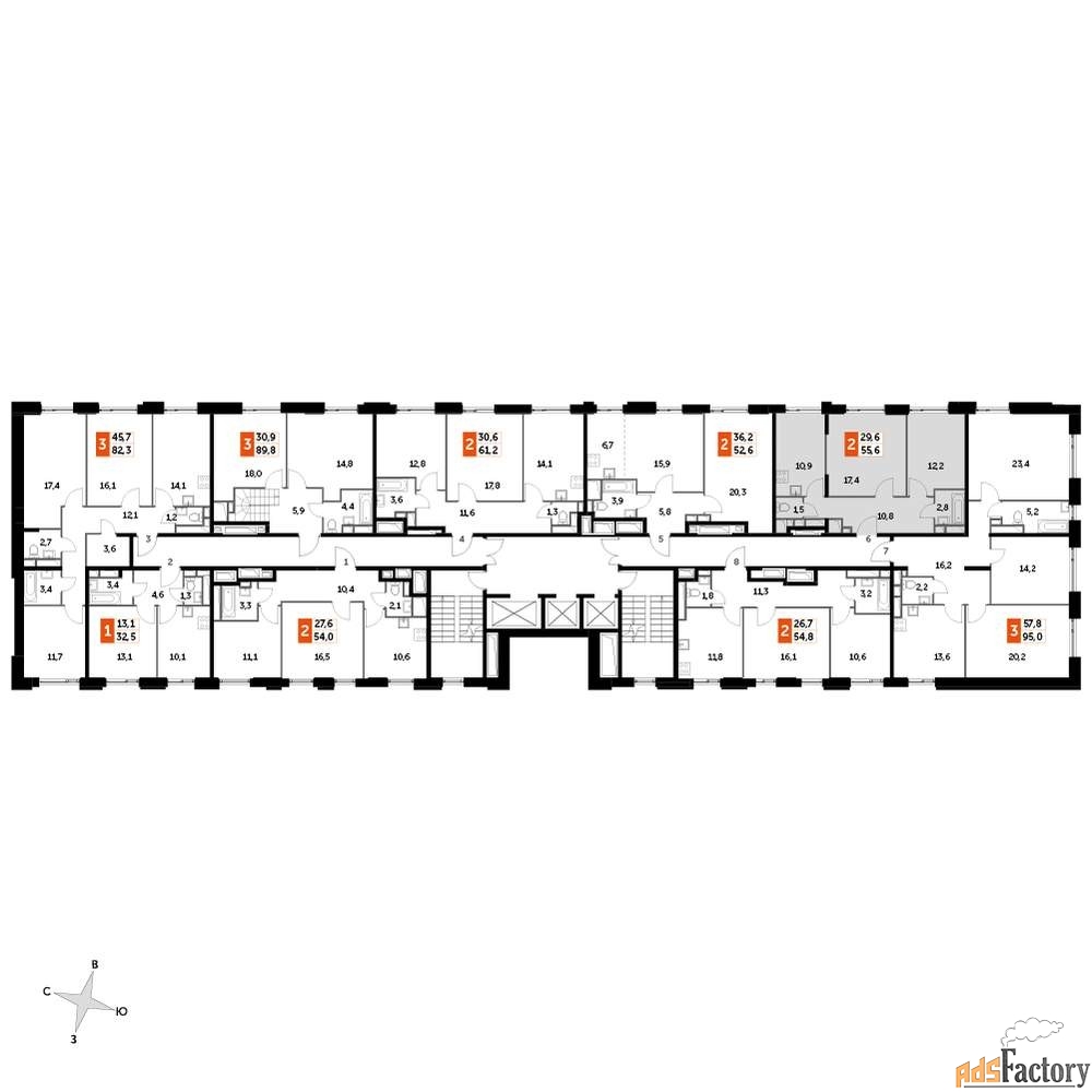 2 - комн. квартира, 53.5 м², 23/27 эт.