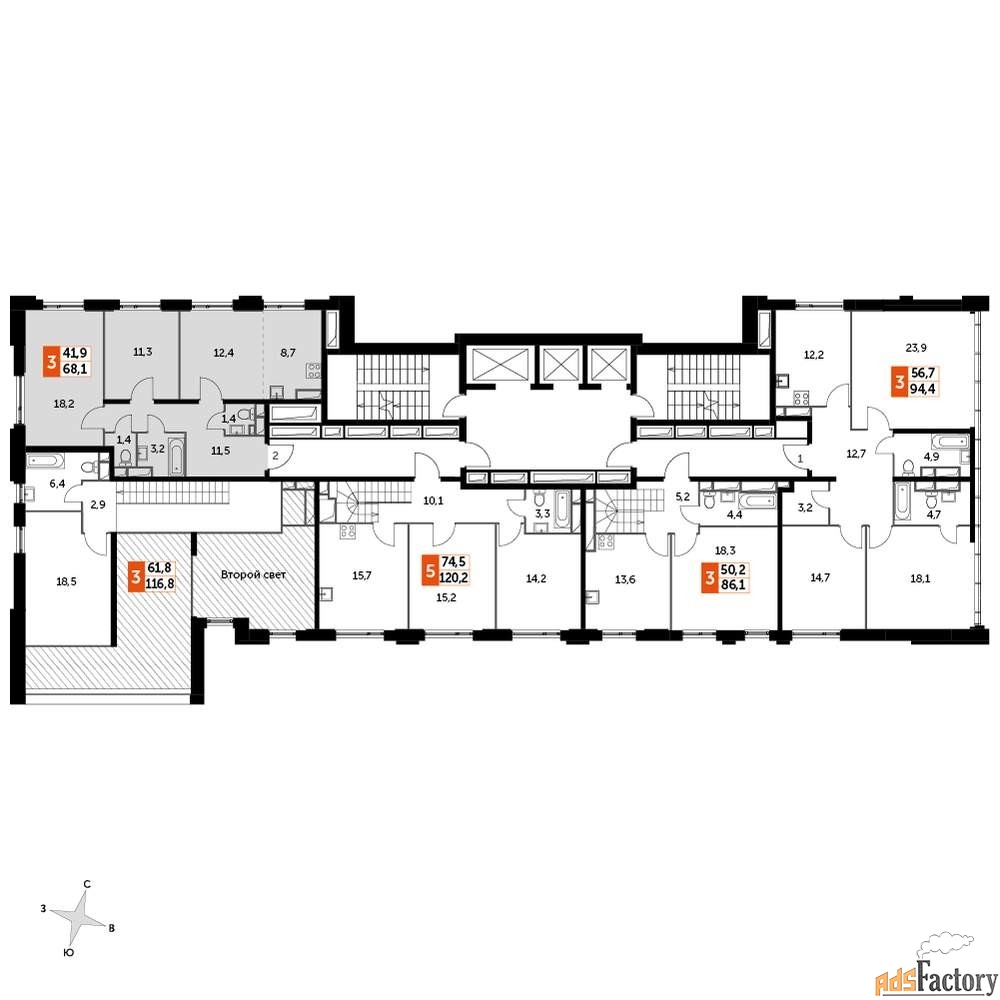 3 - комн. квартира, 68.4 м², 25/27 эт.