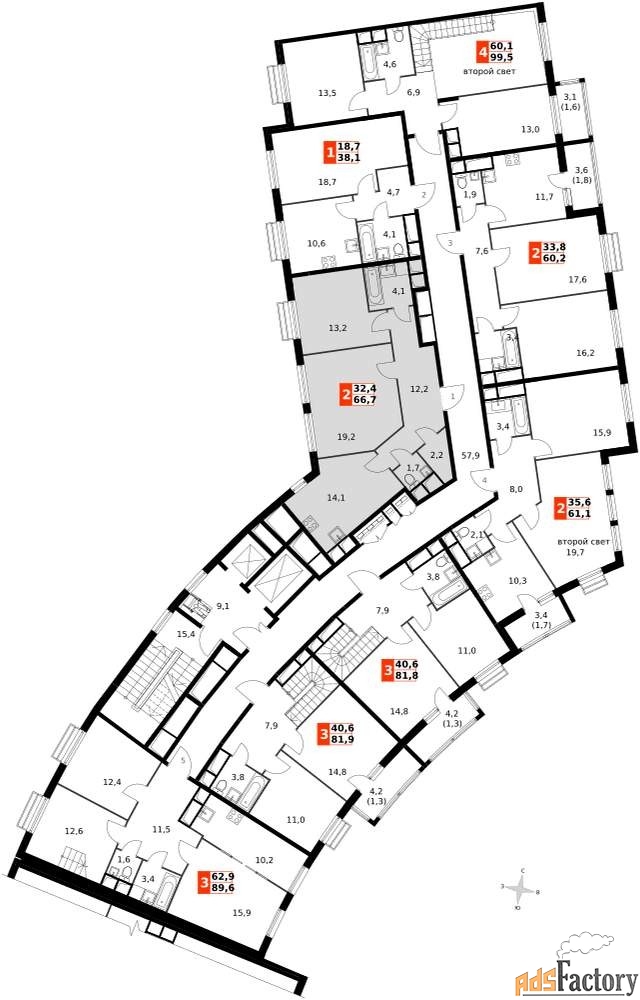 2 - комн. квартира, 66.7 м², 11/11 эт.