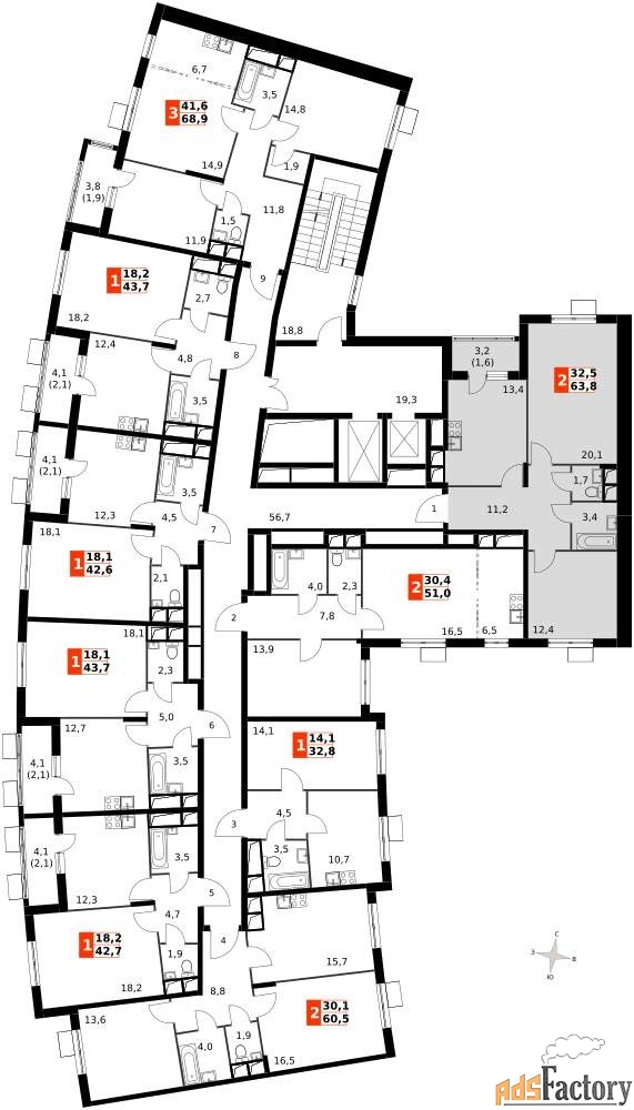 2 - комн. квартира, 63.7 м², 8/15 эт.