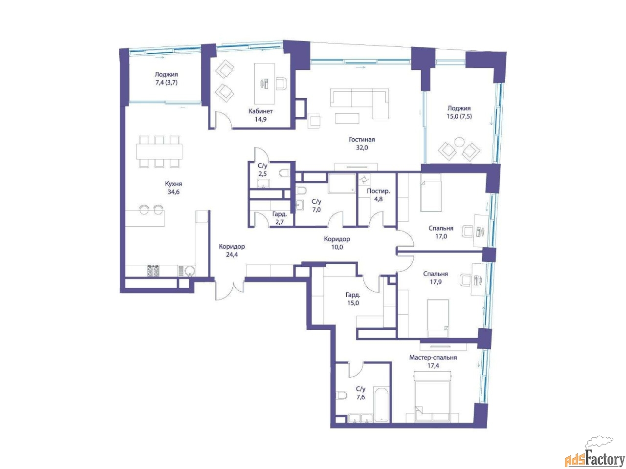 5 - комн.  квартира, 219 м², 12/14 эт.