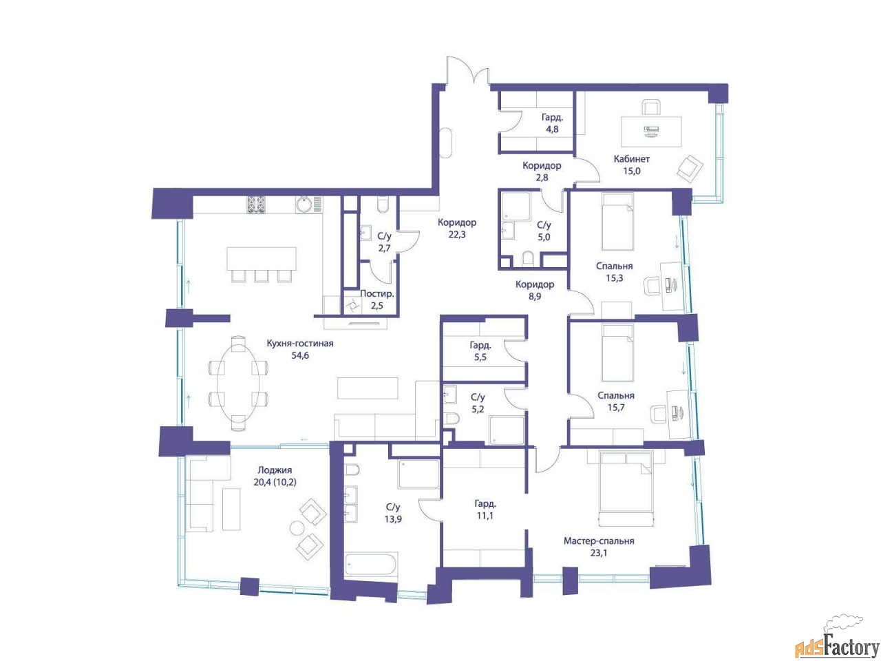 5 - комн.  квартира, 218.6 м², 6/16 эт.