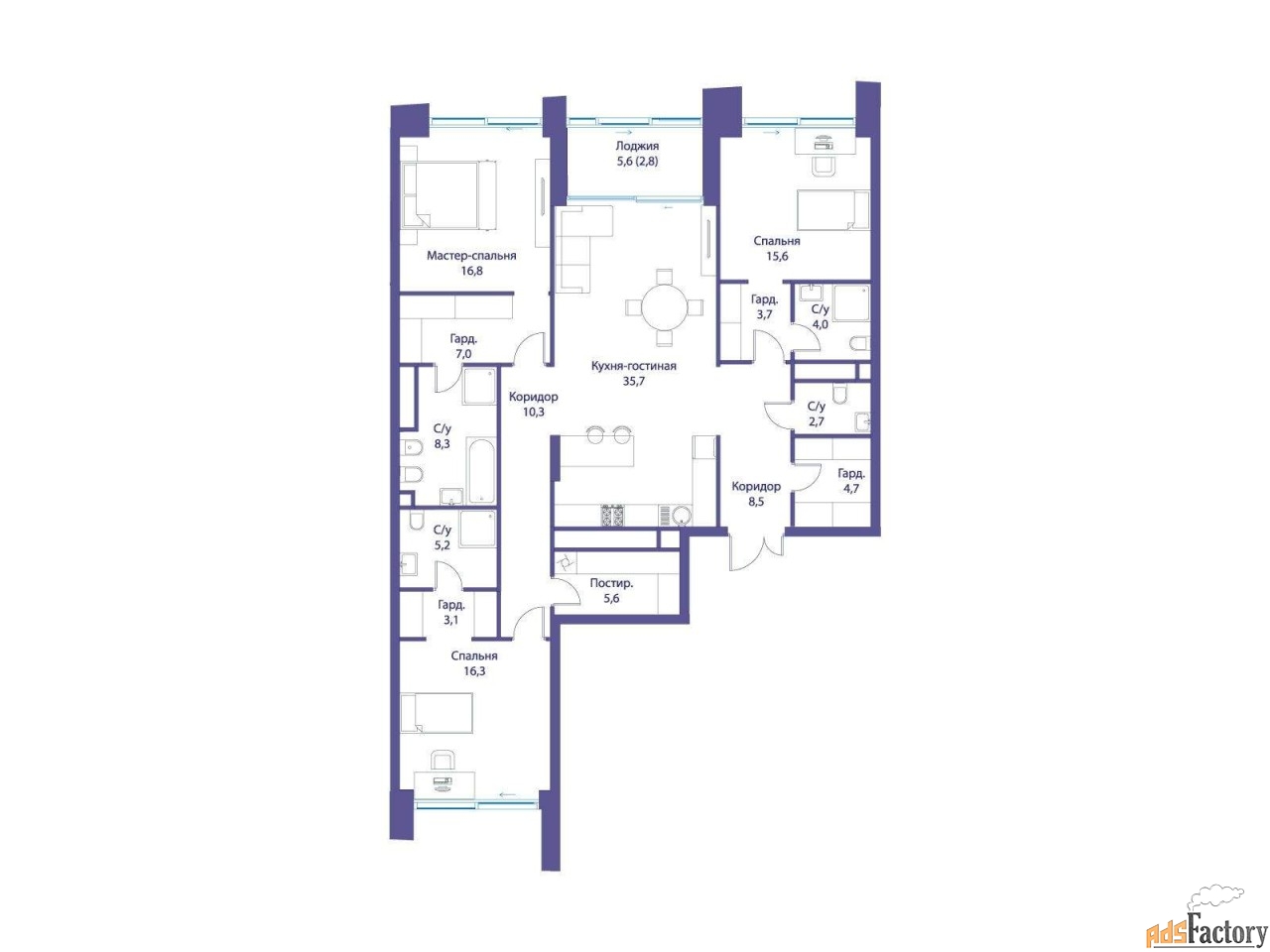 3 - комн.  квартира, 150.3 м², 6/14 эт.